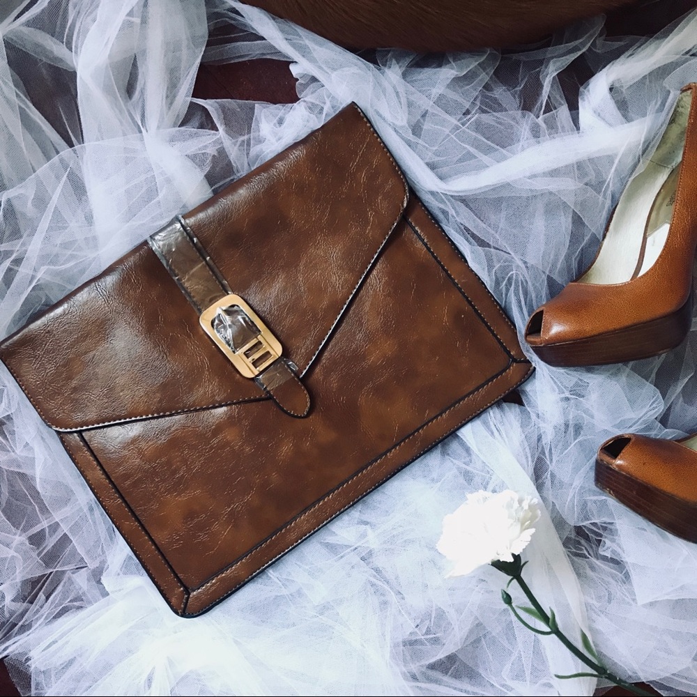 Tan Faux Leather Clutch
